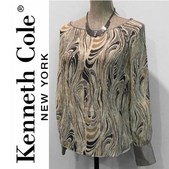 KENNETH Cole Silk Patterned Blouse Size 4 - Picture 3 of 12